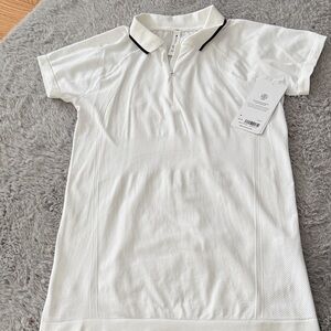 Athleta White Top with Black Collar